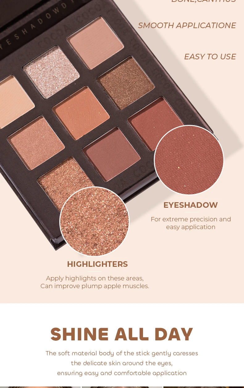 Beauty Glazed 9 Colors Eye Shadow Palette - Matte & Shimmer Pigmented Eyeshadow Discs Warm Earth Tones Makeup Powder for Eyes