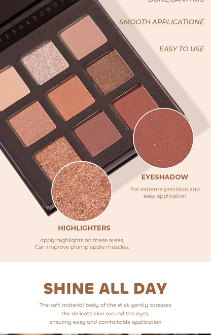 Beauty Glazed 9 Colors Eye Shadow Palette - Matte & Shimmer Pigmented Eyeshadow Discs Warm Earth Tones Makeup Powder for Eyes