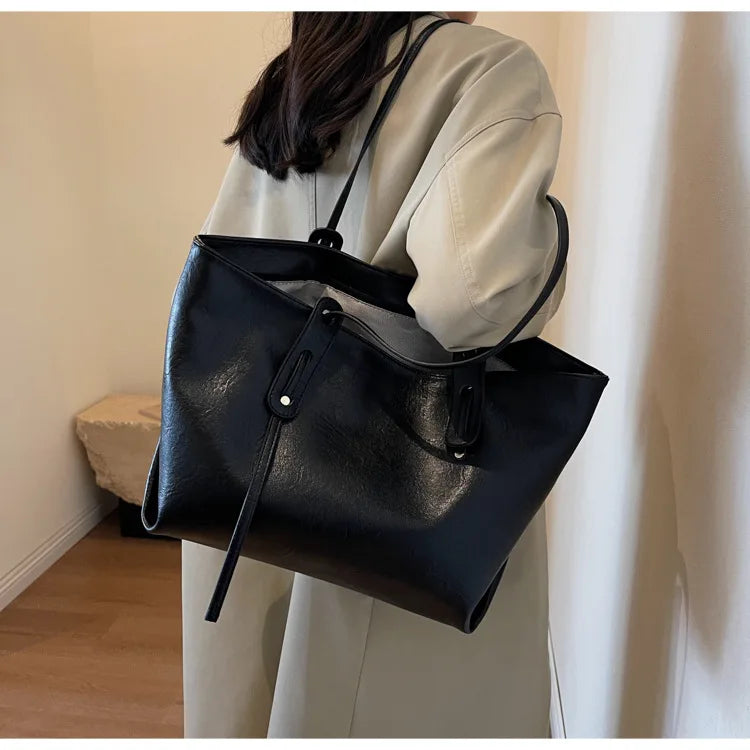 Large Capacity Women's Tote Bag 2023 Winter Fashion Trend Leather Shoulder Bags Office Handbag