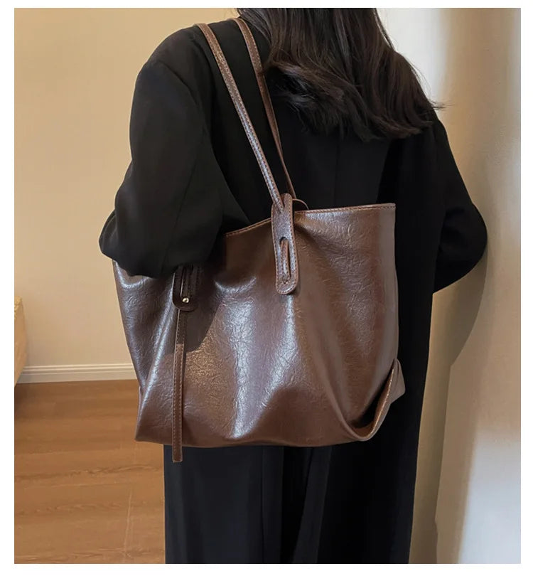 Large Capacity Women's Tote Bag 2023 Winter Fashion Trend Leather Shoulder Bags Office Handbag