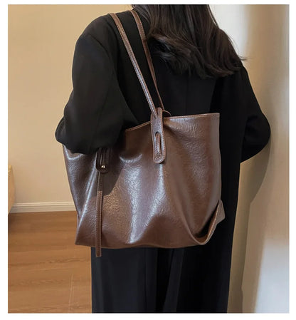 Large Capacity Women's Tote Bag 2023 Winter Fashion Trend Leather Shoulder Bags Office Handbag