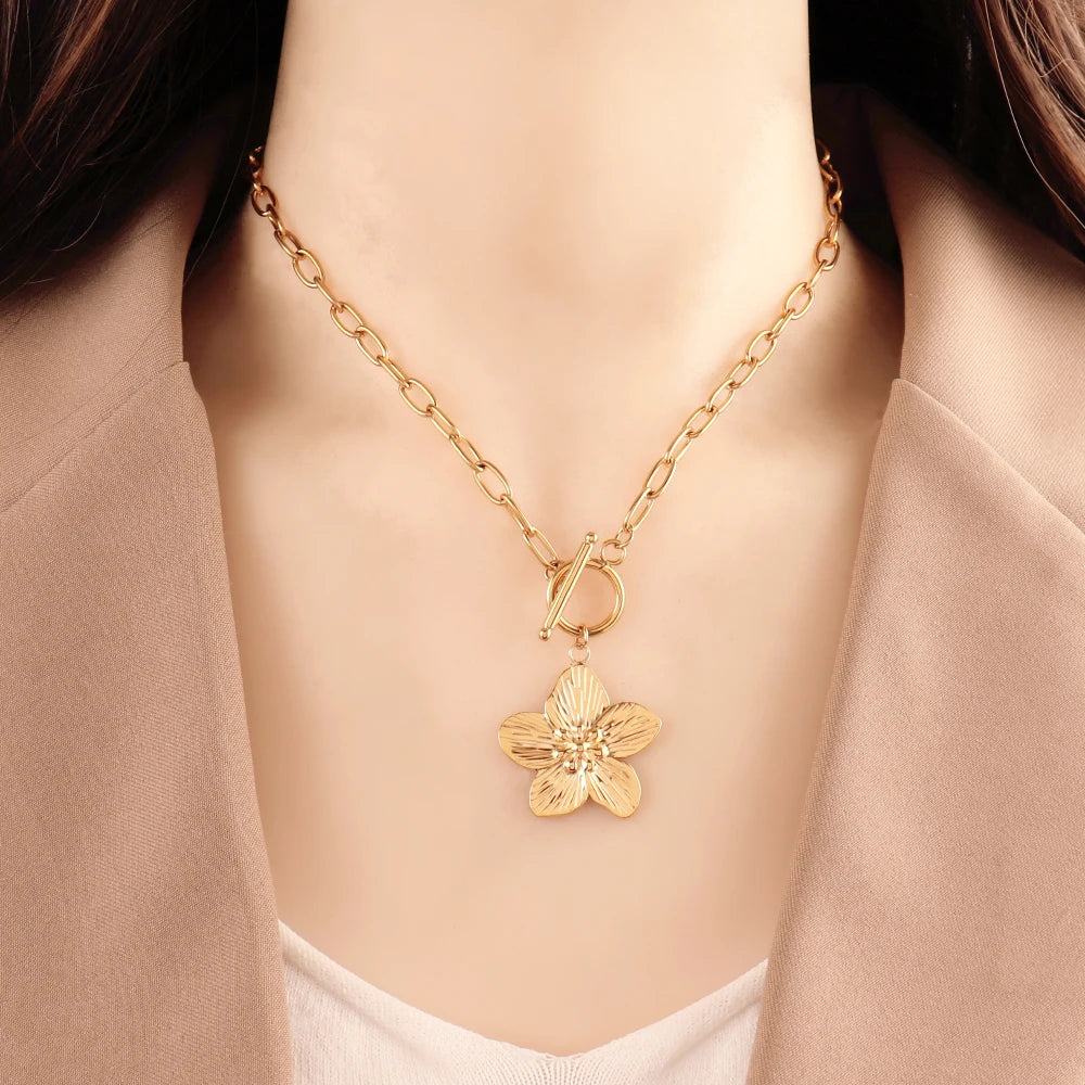 316L Stainless Steel Flower Pendant Necklace for Women Fashion Flower Pendant Chain Necklaces Femme Jewelry