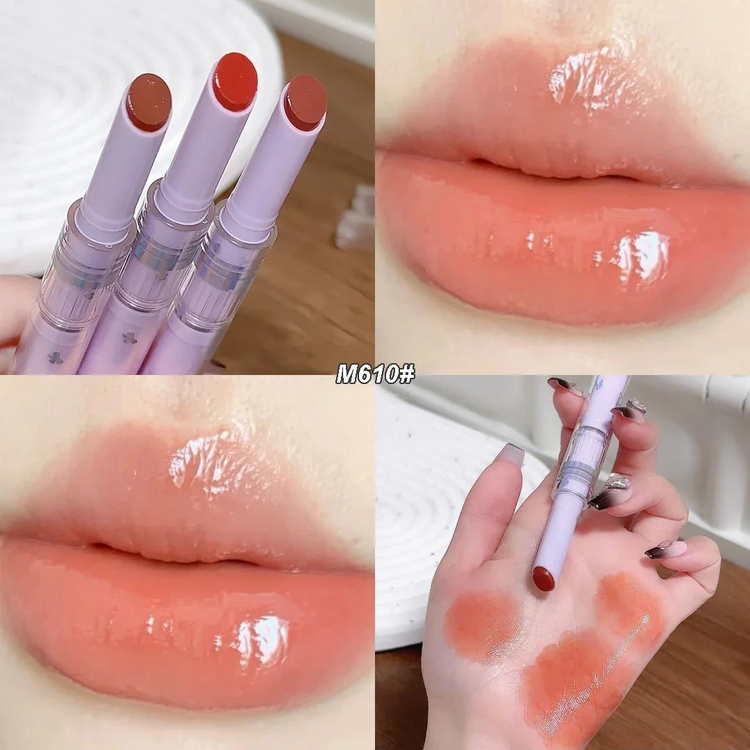 Mirror Glass Solid Lip Gloss Water Light Round Tube Lipstick Clear Oil Jelly Lip Glaze Natural Nude Moisturizing Makeup Tint