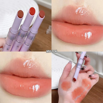 Mirror Glass Solid Lip Gloss Water Light Round Tube Lipstick Clear Oil Jelly Lip Glaze Natural Nude Moisturizing Makeup Tint