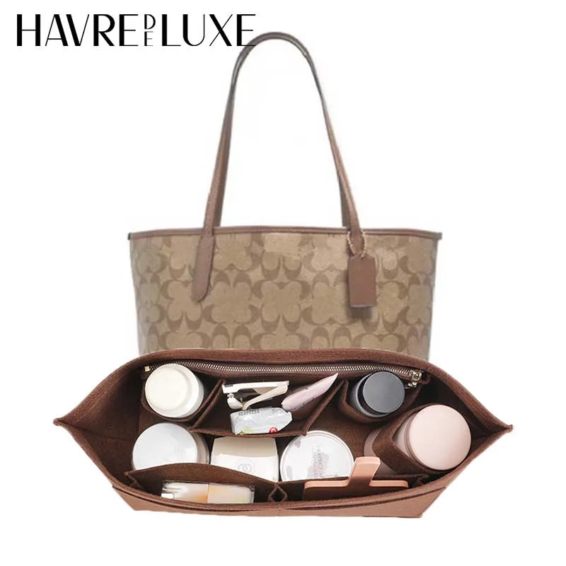 Purse Organizer insert for Handbags Base Shaper 3pc Set city33 Felt Organizer Insert Large Tote Bag Organizer with Zipper