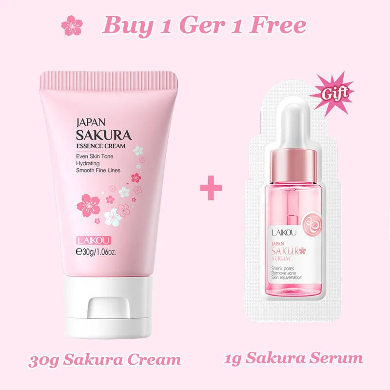 2Pcs Sakura Whitening Face Cream Wrinkle Remover Serum Anti-Aging Fade Fine Lines Lift Firming Essence Brighten Smooth Skin Care