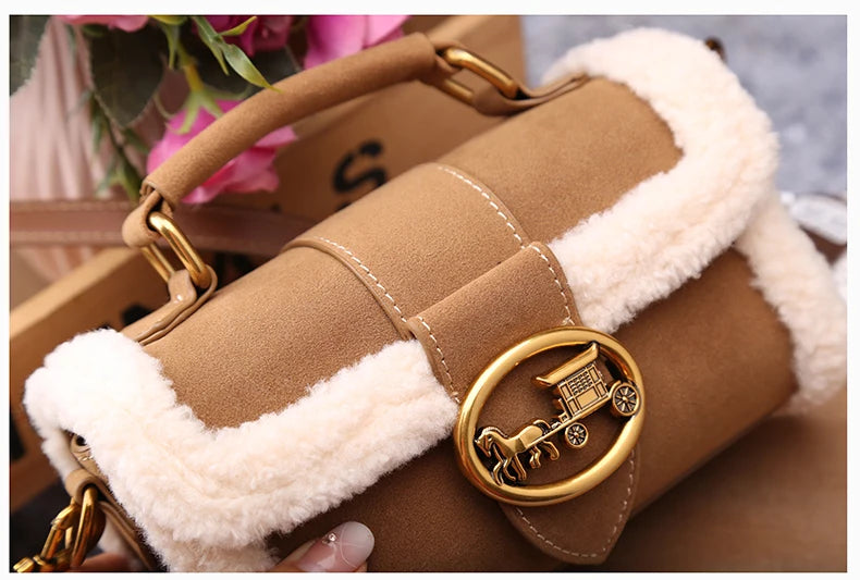 Luxury brand women's bag high-end designer 2024 new autumn and winter plush handbag single shoulder crossbody small square bag
