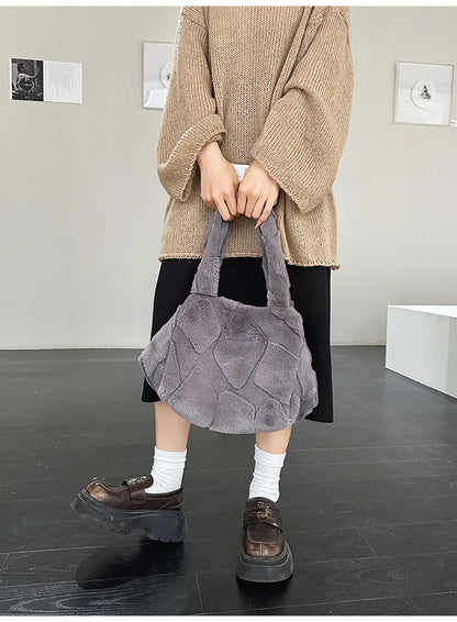 Faux Fur Tote Bag High Quality Plush Handbag Women Fall Winter Vintage Fashion Large Capacity Shoulder Bag