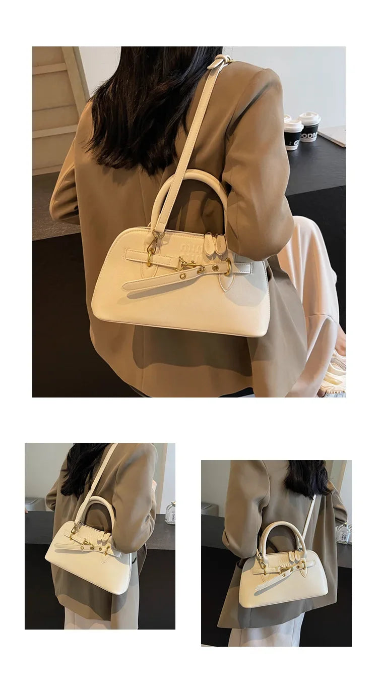 Fashionable Retro Shell Handbag Women's Crossbody Bag Versatile Autumn Winter Handbag Single Shoulder Bag with Zipper Closure