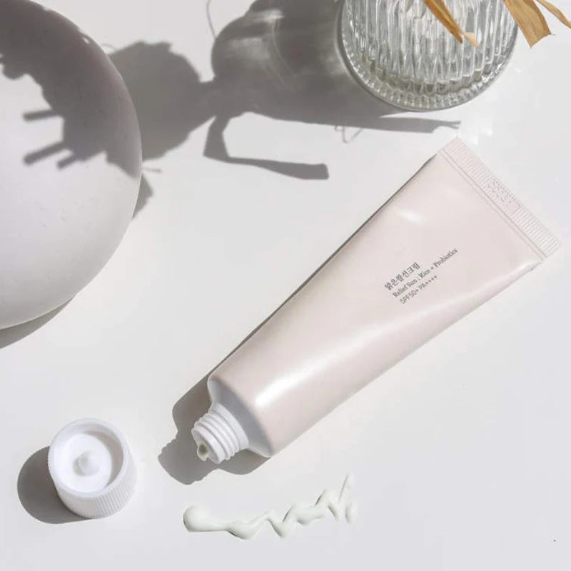 SPF50+ Sunscreen Korean Rice Probiotic Solar Blocker Skin Whitening Cream Anti UV Sun Block Facial Moisturizer Seaside Sunblock