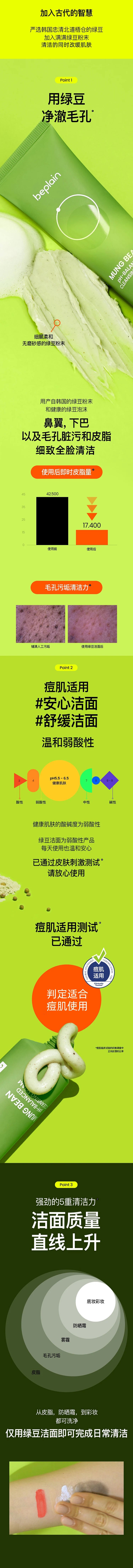 BE PLAIN/Mung Bean Facial Cleanser 80ml Weakly Acidic Cleansing Gentle Cleansing