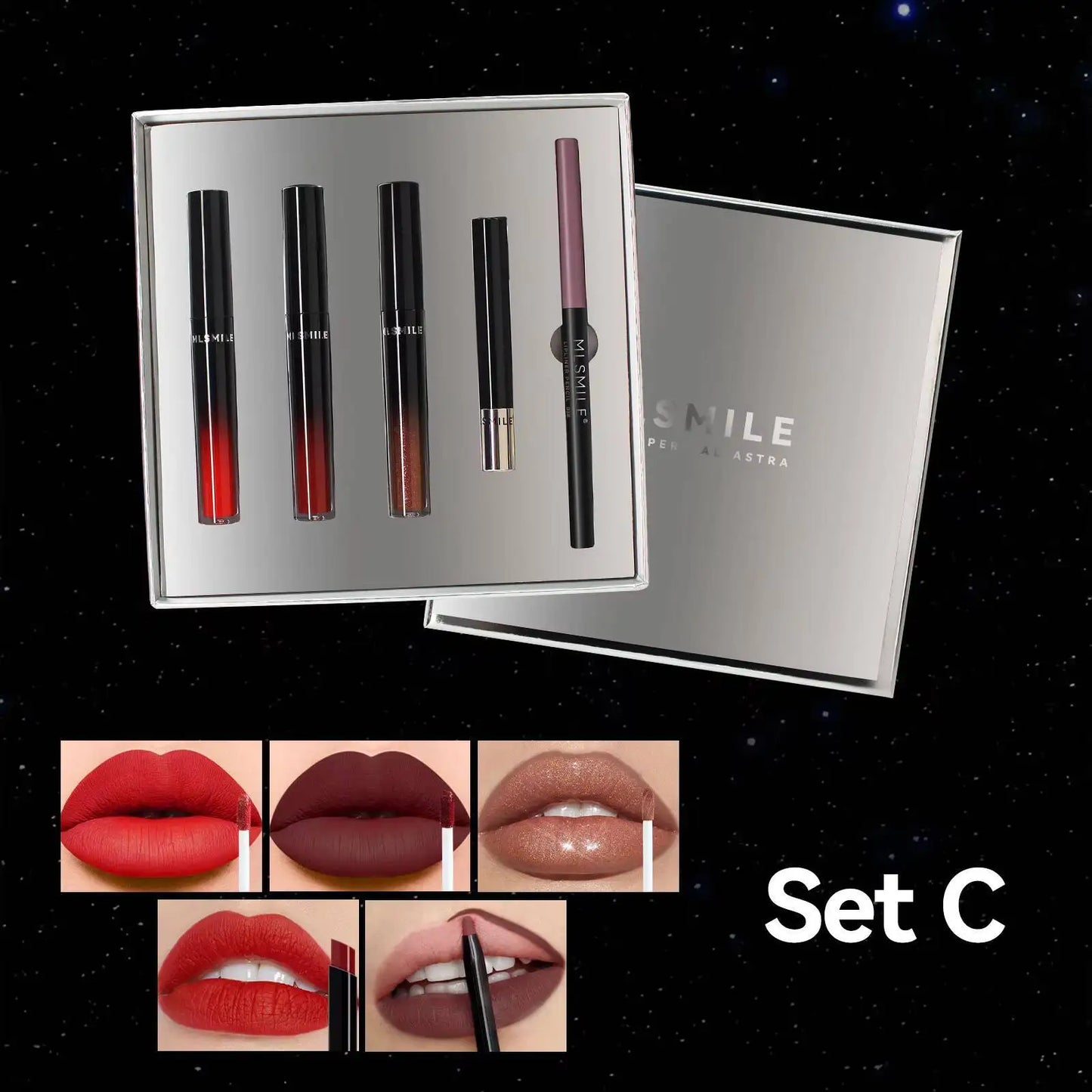 MLSMILE Makeup Set Holiday Gift Box 5pc/set Gloss Waterproof Moisturizing Long-lasting Liquid Lipstick Lip Liner New