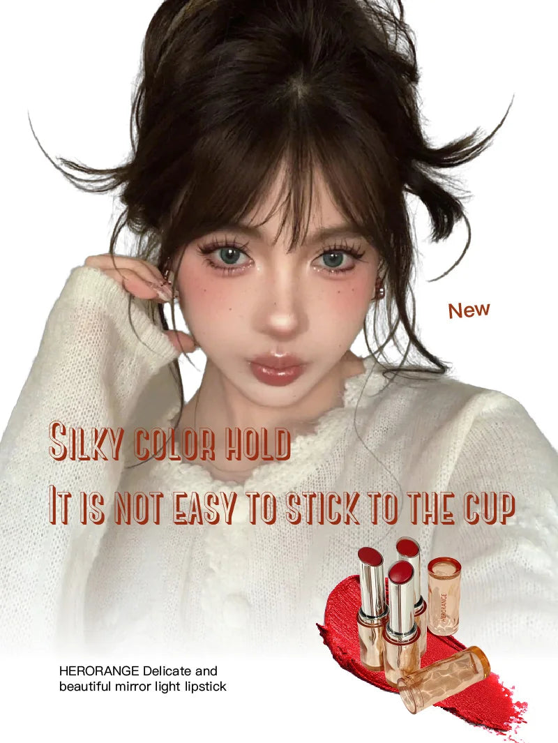 HERORANGE delicate and beautiful, mirror light lipstick, light makeup, lip gloss, long-lasting moisturizing without fading