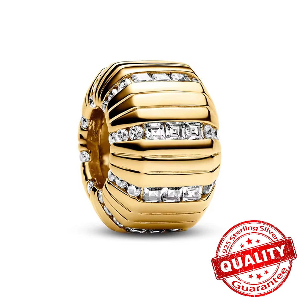 Gorgeous 925 Sterling Silver Stones & Enamel Clip Beads & Seahorse Dangle Charm Fits Bracelet For Women Gold Necklace Pendant