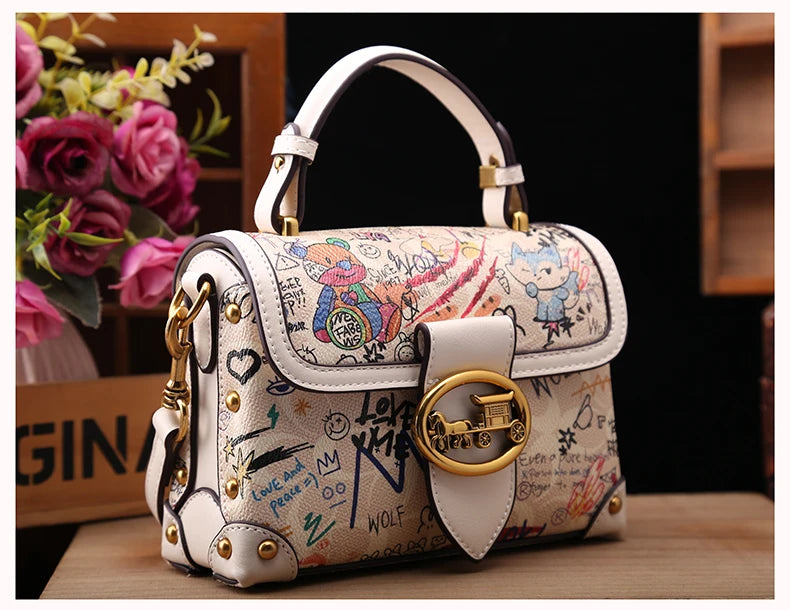 Brand premium women's bag graffiti box small square bag 2024 new autumn and winter designer handbag single shoulder crossbody ba