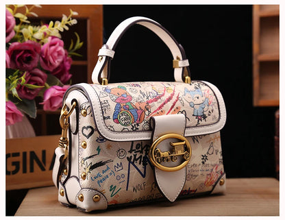 Brand premium women's bag graffiti box small square bag 2024 new autumn and winter designer handbag single shoulder crossbody ba