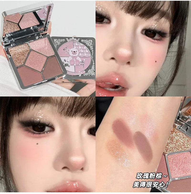 Eyeshadow Palette Blush Highlight Makeup Pearly Highgloss Shimmer Pink Brown Earth Color Fine Sequins Eye Shadow