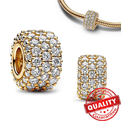 Gorgeous 925 Sterling Silver Stones & Enamel Clip Beads & Seahorse Dangle Charm Fits Bracelet For Women Gold Necklace Pendant