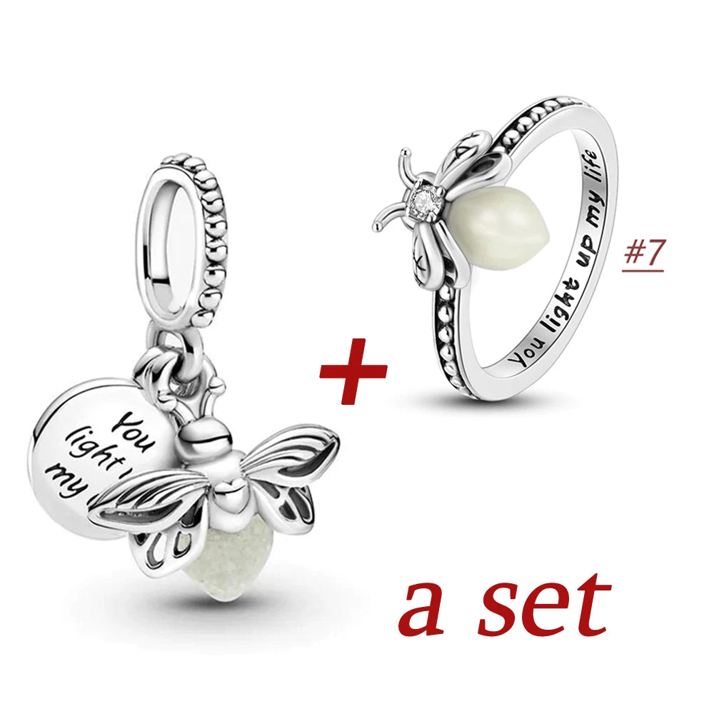 2024 Summer New Glow-in-the-dark Firefly Dangle Charm Fit Original Pan Bracelet DIY Silver&Gold Plated Women Jewelry Gift