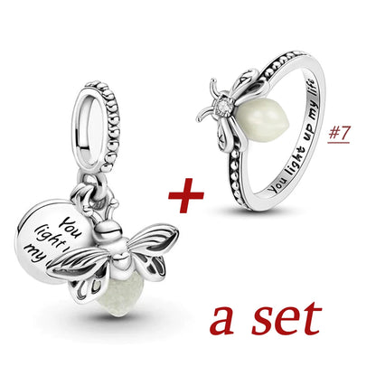 2024 Summer New Glow-in-the-dark Firefly Dangle Charm Fit Original Pan Bracelet DIY Silver&Gold Plated Women Jewelry Gift