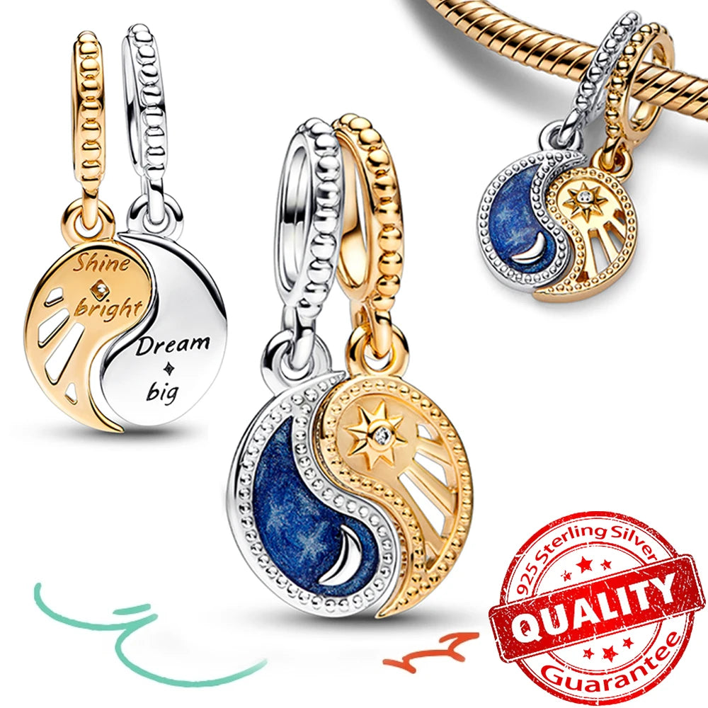 Gorgeous 925 Sterling Silver Stones & Enamel Clip Beads & Seahorse Dangle Charm Fits Bracelet For Women Gold Necklace Pendant