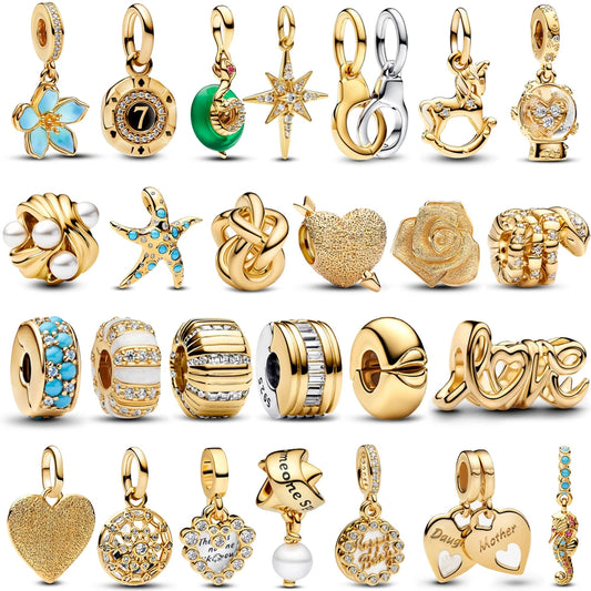 Gorgeous 925 Sterling Silver Stones & Enamel Clip Beads & Seahorse Dangle Charm Fits Bracelet For Women Gold Necklace Pendant