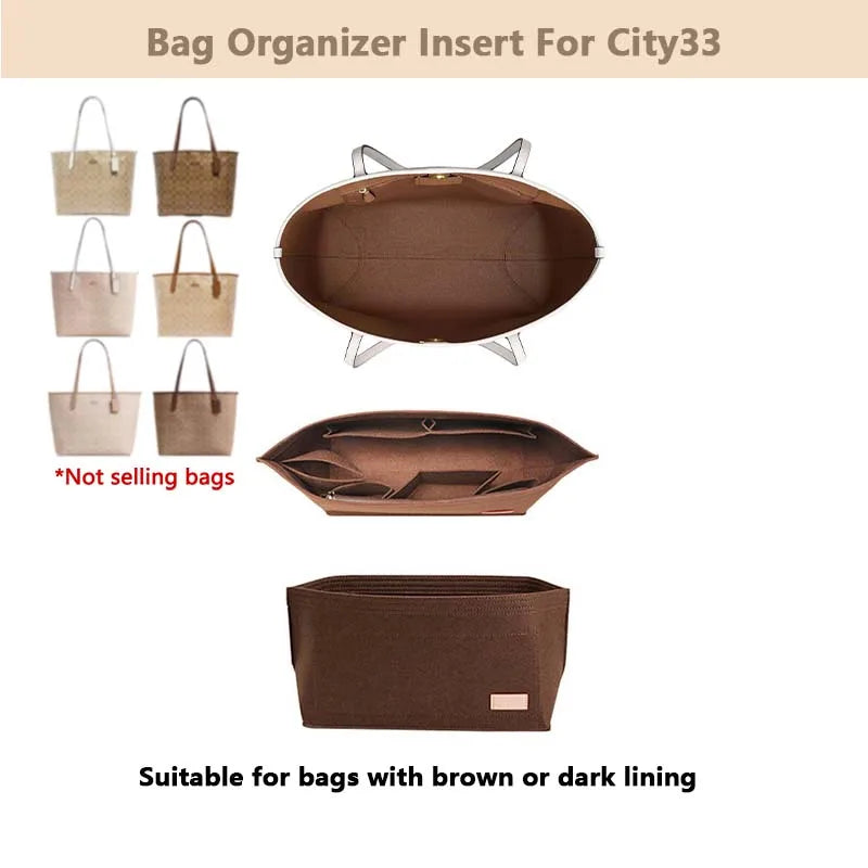 Purse Organizer insert for Handbags Base Shaper 3pc Set city33 Felt Organizer Insert Large Tote Bag Organizer with Zipper