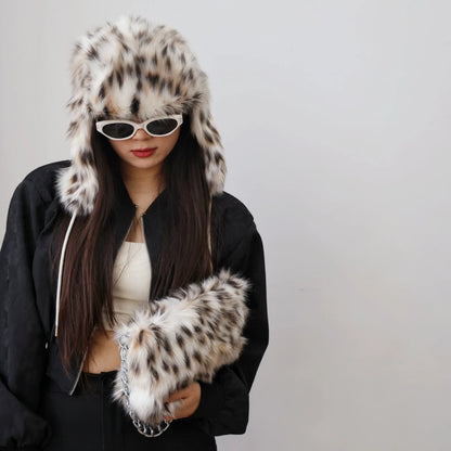 New Faux Fur Leopard Shoulder Bag Women's Autumn Winter Chain Handbags Ladies Leopard Print Clutch Purses Fluffy Top Handle Bags