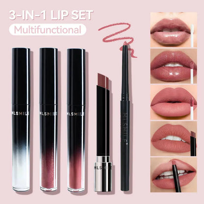 MLSMILE Makeup Set Holiday Gift Box 5pc/set Gloss Waterproof Moisturizing Long-lasting Liquid Lipstick Lip Liner New