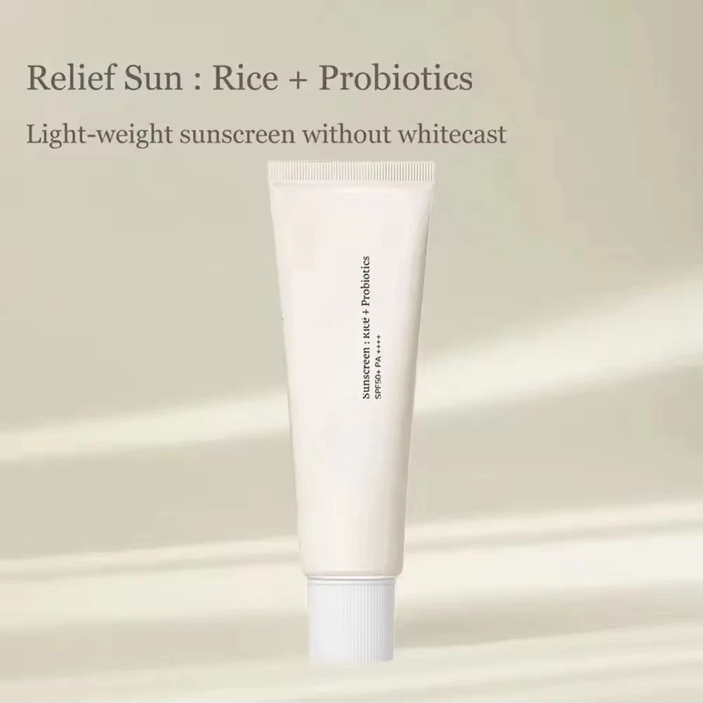 SPF50+ Sunscreen Korean Rice Probiotic Solar Blocker Skin Whitening Cream Anti UV Sun Block Facial Mild Moisturizer Serum 50ml