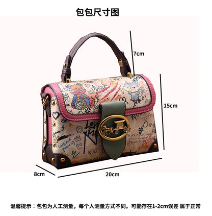 Brand premium women's bag graffiti box small square bag 2024 new autumn and winter designer handbag single shoulder crossbody ba