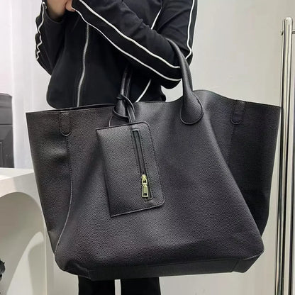 Ladies' fashionable vegan leather oversized handbag with large capacity, simple and versatile shopping bag