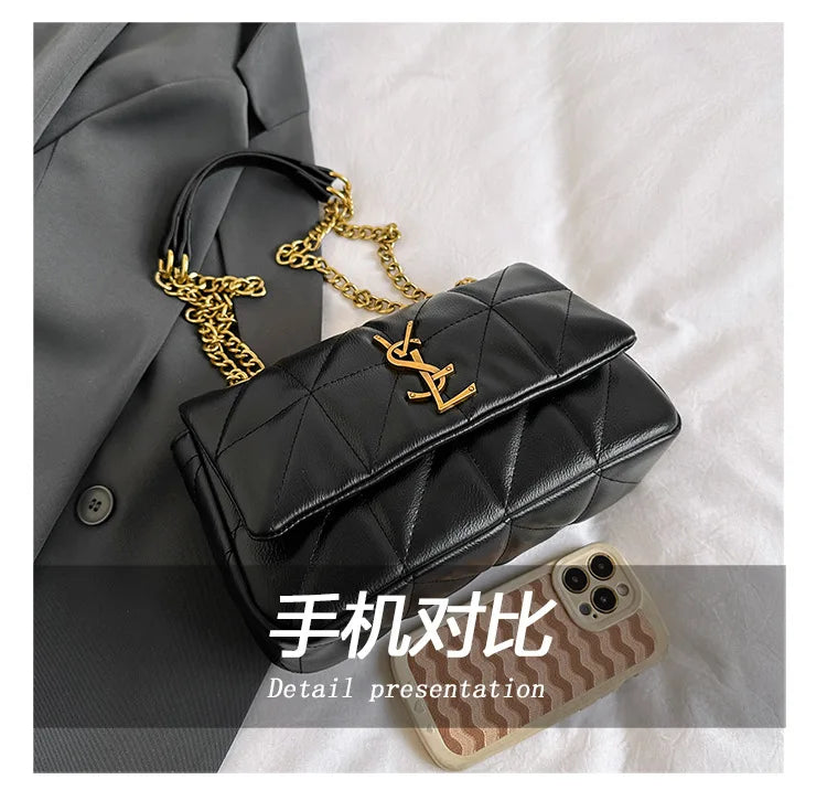 New Xiaoxiangfeng diamond grid chain bag, stylish and versatile, large capacity diagonal span small square bag