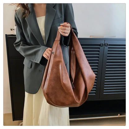 Big Black Shoulder Bags for Women Large Hobo Shopper Bag Solid Color Quality Soft Leather Crossbody Handbag Lady Travel Tote Bag