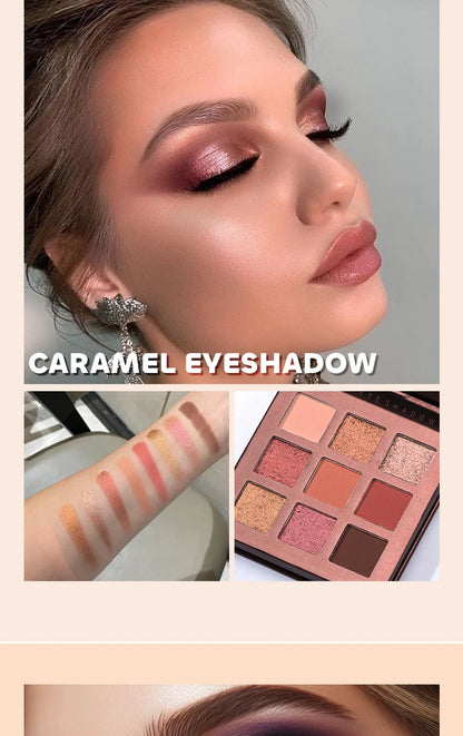 Beauty Glazed 9 Colors Eye Shadow Palette - Matte & Shimmer Pigmented Eyeshadow Discs Warm Earth Tones Makeup Powder for Eyes