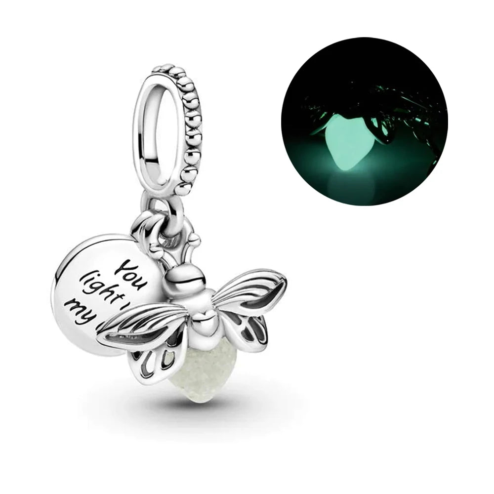 2024 Summer New Glow-in-the-dark Firefly Dangle Charm Fit Original Pan Bracelet DIY Silver&Gold Plated Women Jewelry Gift