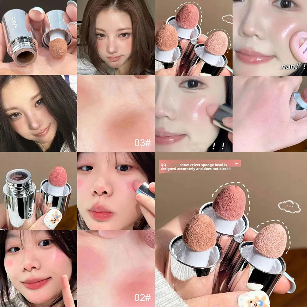 Moisturizing Sponge Head Blusher Liquid Blush Stick Natural Lip Contour Cheek Makeup Matte Milk Pink Brighten Rouge Highlighter