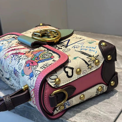Brand premium women's bag graffiti box small square bag 2024 new autumn and winter designer handbag single shoulder crossbody ba
