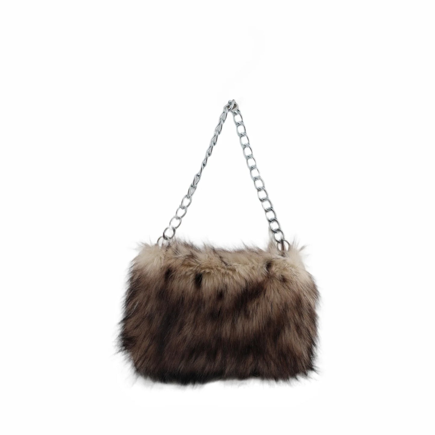 New Faux Fur Leopard Shoulder Bag Women's Autumn Winter Chain Handbags Ladies Leopard Print Clutch Purses Fluffy Top Handle Bags