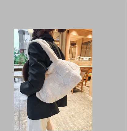 Faux Fur Tote Bag High Quality Plush Handbag Women Fall Winter Vintage Fashion Large Capacity Shoulder Bag