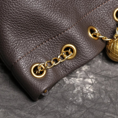 LUOKIR New Metal Drawstring Versatile Women's Handbag Genuine Leather Chain Crossbody Bag Vintage Bucket Bag Mobile Phone Bag