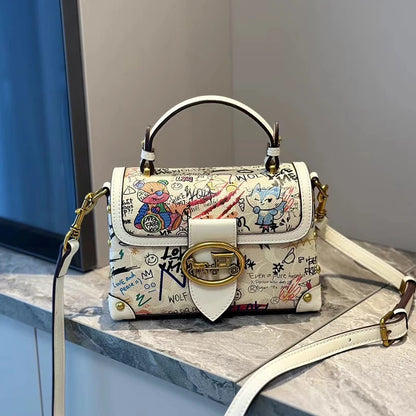 Brand premium women's bag graffiti box small square bag 2024 new autumn and winter designer handbag single shoulder crossbody ba