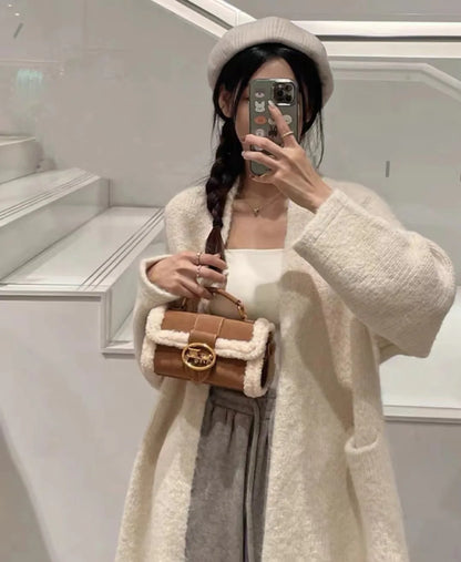 Luxury brand women's bag high-end designer 2024 new autumn and winter plush handbag single shoulder crossbody small square bag