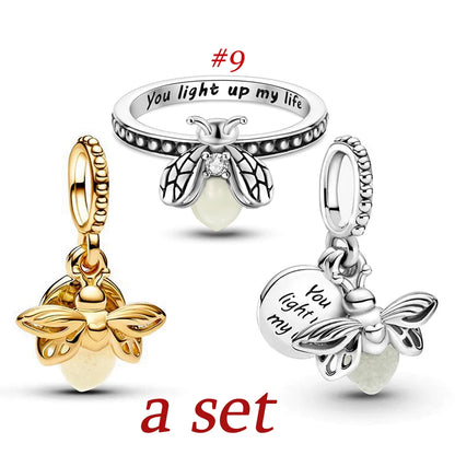 2024 Summer New Glow-in-the-dark Firefly Dangle Charm Fit Original Pan Bracelet DIY Silver&Gold Plated Women Jewelry Gift