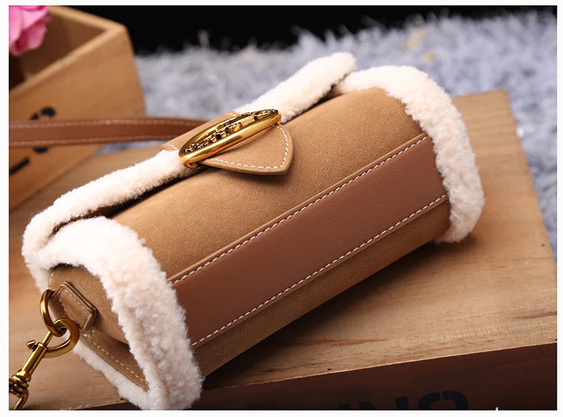 Luxury brand women's bag high-end designer 2024 new autumn and winter plush handbag single shoulder crossbody small square bag