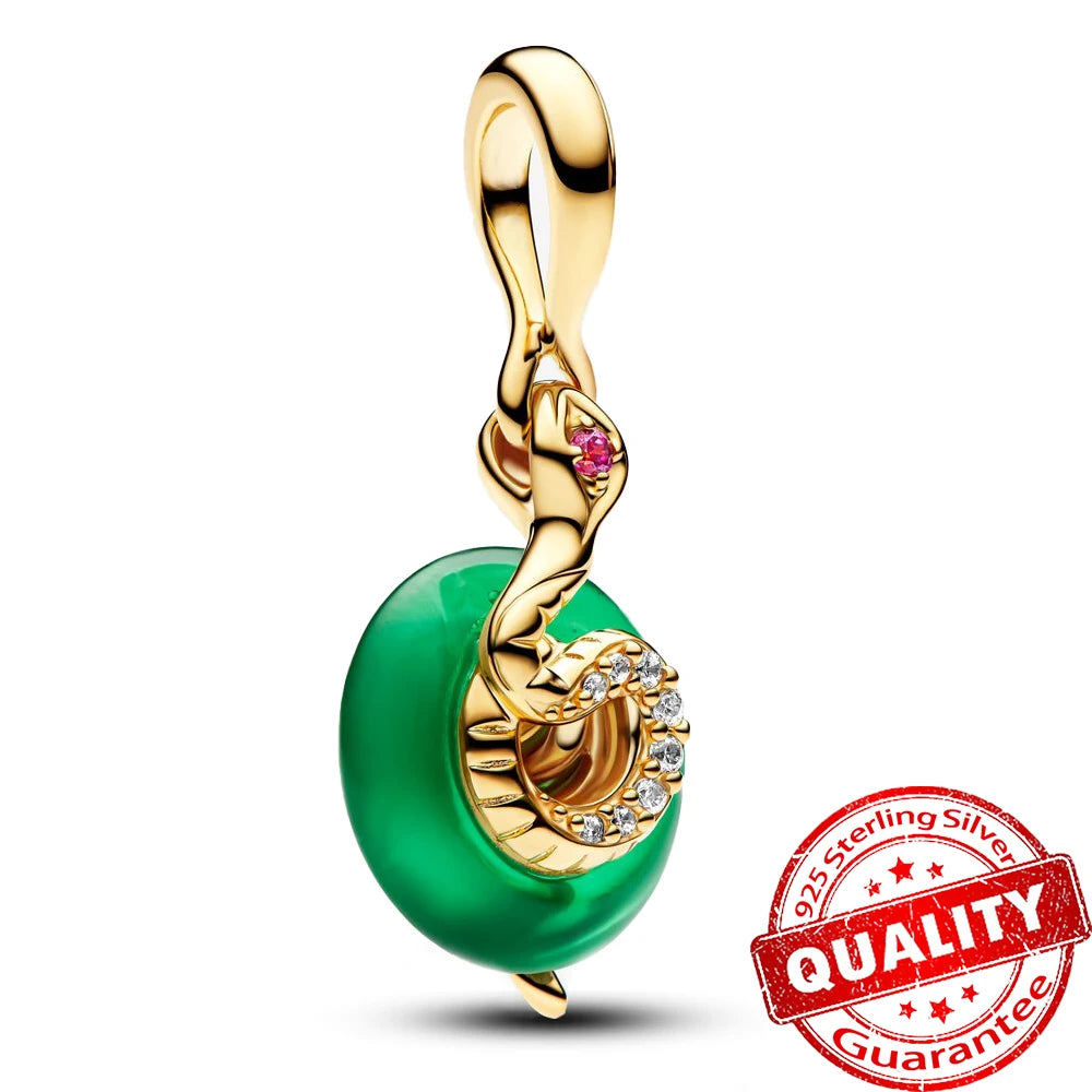 Gorgeous 925 Sterling Silver Stones & Enamel Clip Beads & Seahorse Dangle Charm Fits Bracelet For Women Gold Necklace Pendant