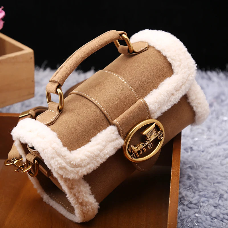 Luxury brand women's bag high-end designer 2024 new autumn and winter plush handbag single shoulder crossbody small square bag