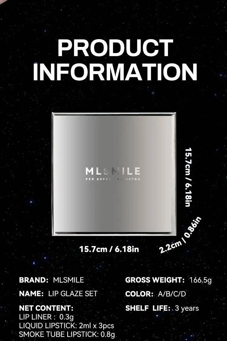 MLSMILE Makeup Set Holiday Gift Box 5pc/set Gloss Waterproof Moisturizing Long-lasting Liquid Lipstick Lip Liner New