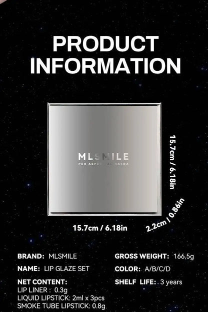 MLSMILE Makeup Set Holiday Gift Box 5pc/set Gloss Waterproof Moisturizing Long-lasting Liquid Lipstick Lip Liner New