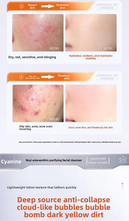 Astaxanthin facial cleanser whitening, oil control, deep cleansing, acne removal, fading marks and pore shrinking facial cleanse